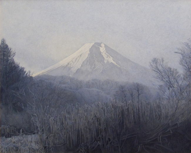 松浦莫章 (F8) 逆光の忍野より見た富士山「真作」油彩1979年制 忍野の残雪 - メルカリ